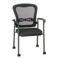 Chaise visiteur empilable en maille noire avec support lombaire et roulettes