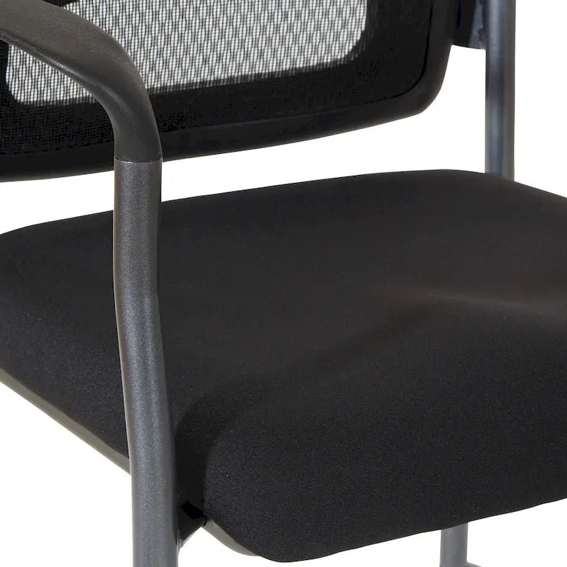 Chaise visiteur empilable en maille noire avec support lombaire et roulettes