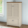 Meuble de rangement de ferme avec portes à persiennes, tiroir classeur, blanc antique
