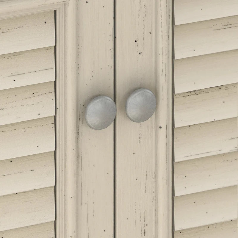 Meuble de rangement de ferme avec portes à persiennes, tiroir classeur, blanc antique