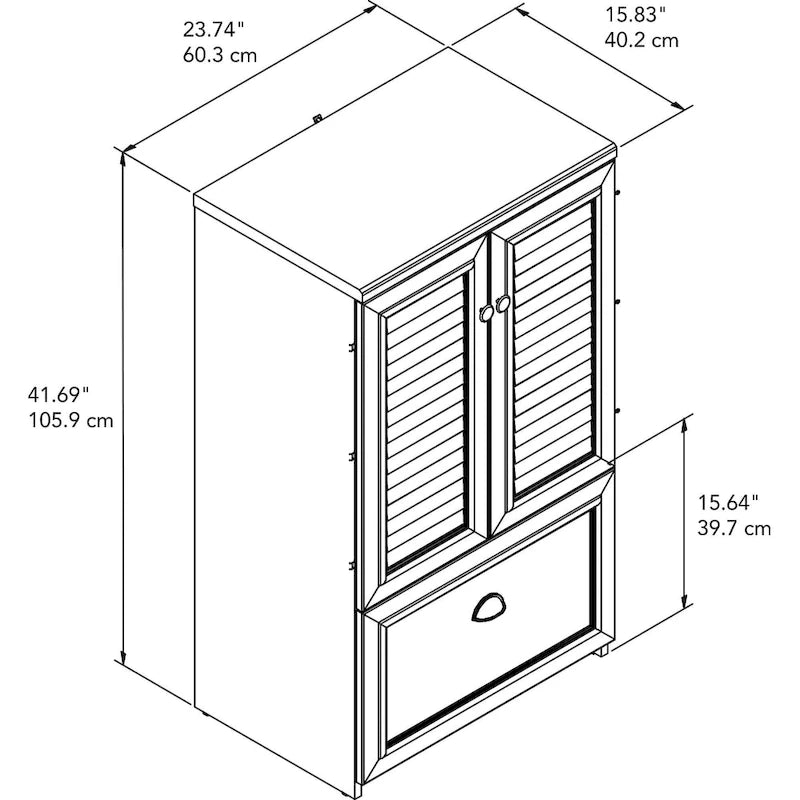 Meuble de rangement de ferme avec portes à persiennes, tiroir classeur, blanc antique