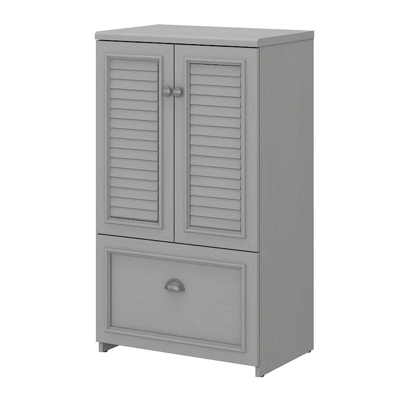 Meuble de rangement de ferme avec portes à persiennes, tiroir classeur, blanc antique