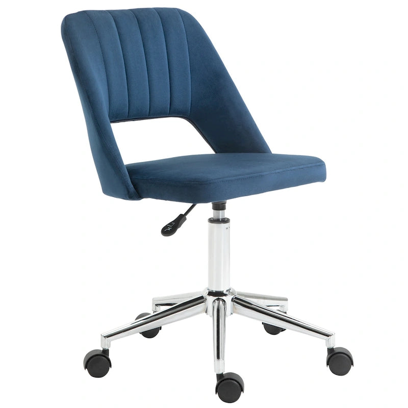 Chaise de bureau pivotante sans accoudoirs en velours à dossier moyen, hauteur réglable, rose