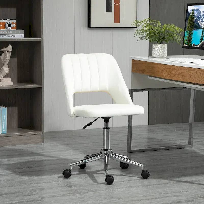 Chaise de bureau pivotante sans accoudoirs en velours à dossier moyen, hauteur réglable, rose