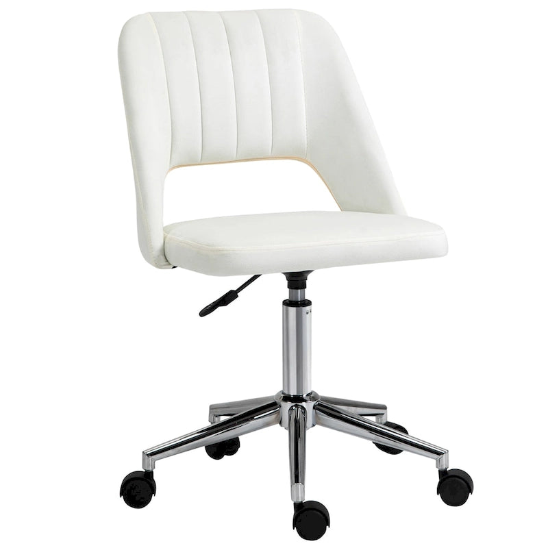 Chaise de bureau pivotante sans accoudoirs en velours à dossier moyen, hauteur réglable, rose