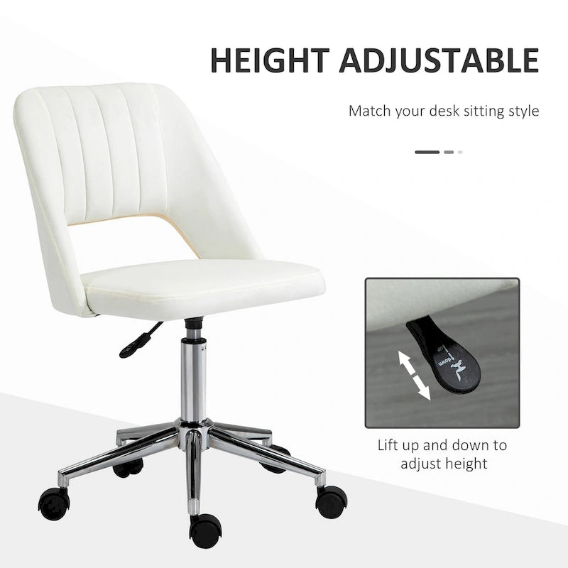 Chaise de bureau pivotante sans accoudoirs en velours à dossier moyen, hauteur réglable, rose
