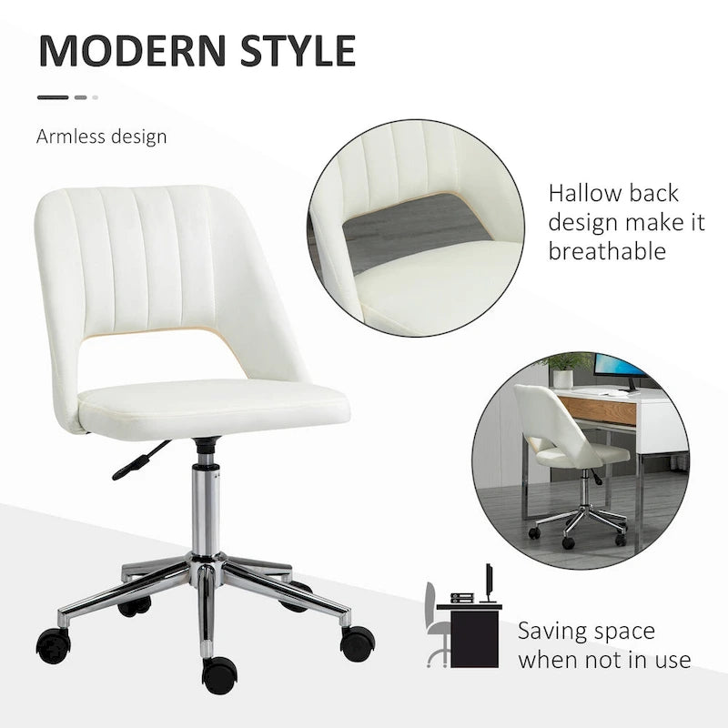 Chaise de bureau pivotante sans accoudoirs en velours à dossier moyen, hauteur réglable, rose