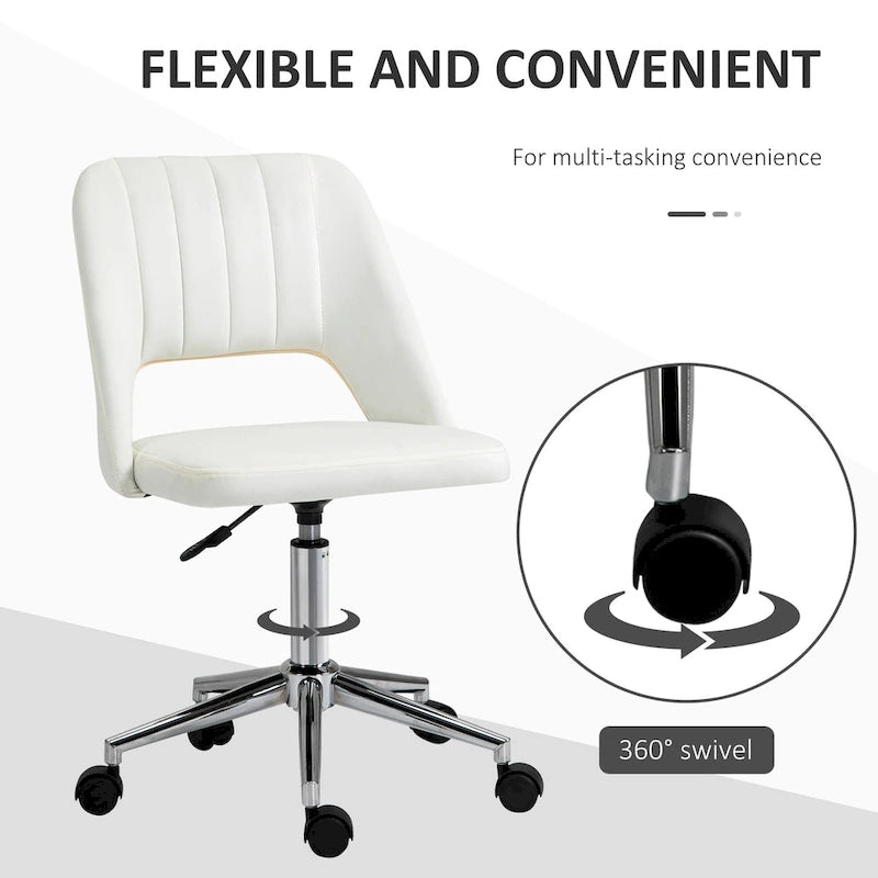 Chaise de bureau pivotante sans accoudoirs en velours à dossier moyen, hauteur réglable, rose