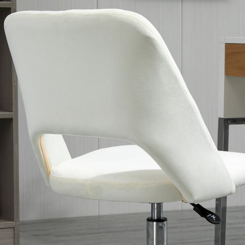 Chaise de bureau pivotante sans accoudoirs en velours à dossier moyen, hauteur réglable, rose