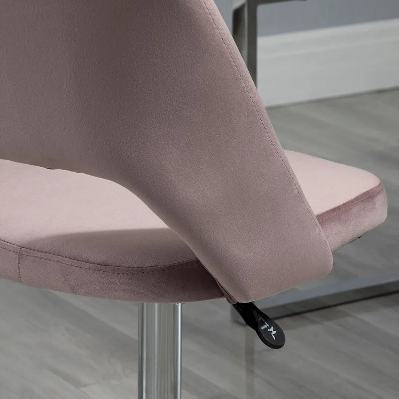 Chaise de bureau pivotante sans accoudoirs en velours à dossier moyen, hauteur réglable, rose