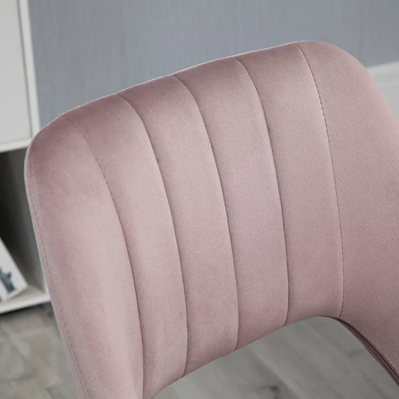 Chaise de bureau pivotante sans accoudoirs en velours à dossier moyen, hauteur réglable, rose