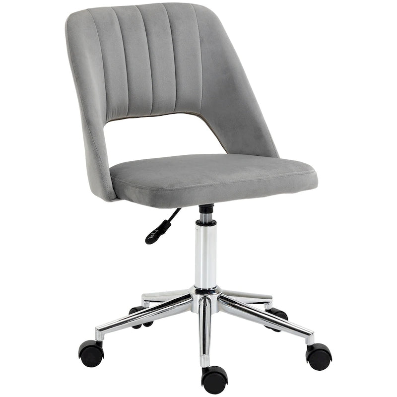 Chaise de bureau pivotante sans accoudoirs en velours à dossier moyen, hauteur réglable, rose