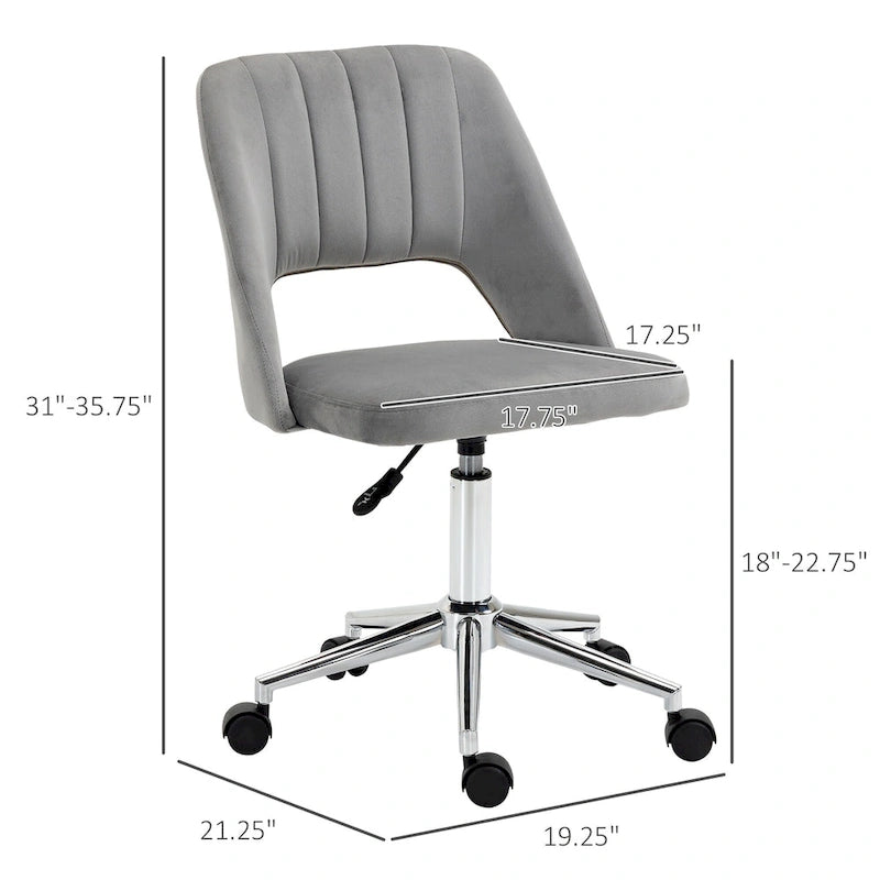Chaise de bureau pivotante sans accoudoirs en velours à dossier moyen, hauteur réglable, rose
