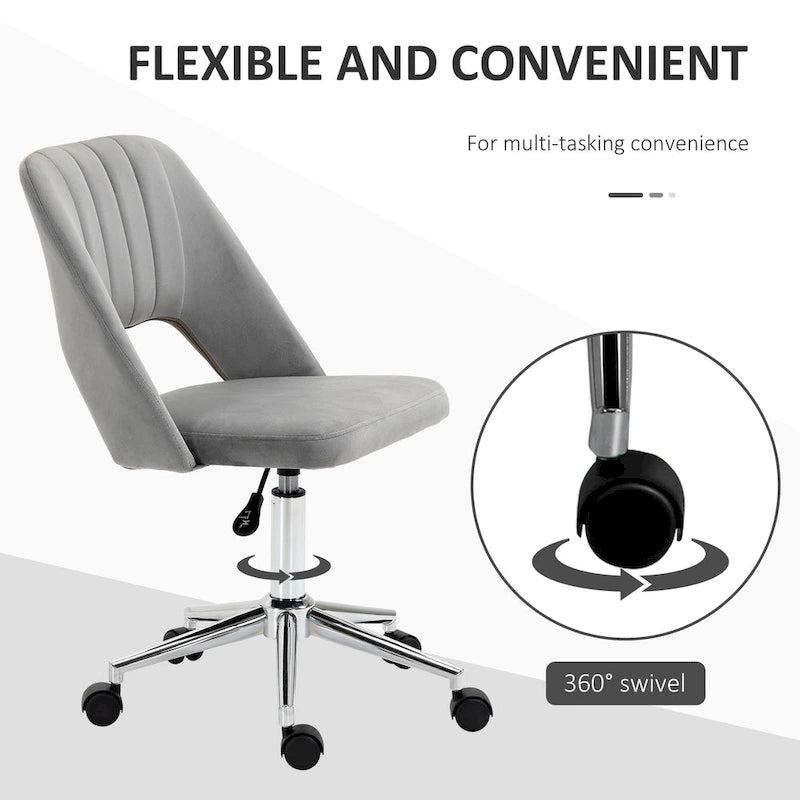 Chaise de bureau pivotante sans accoudoirs en velours à dossier moyen, hauteur réglable, rose