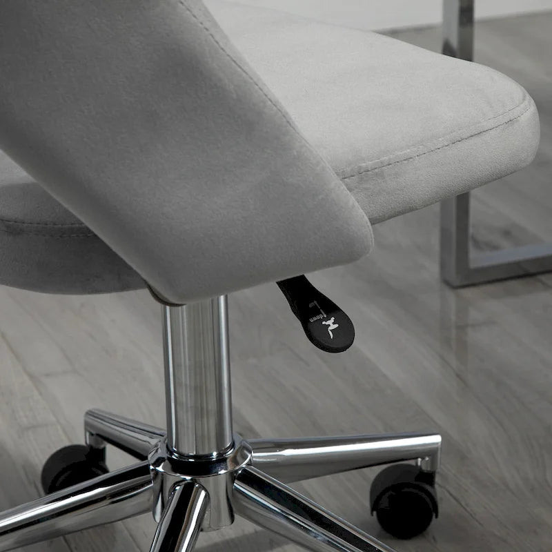 Chaise de bureau pivotante sans accoudoirs en velours à dossier moyen, hauteur réglable, rose