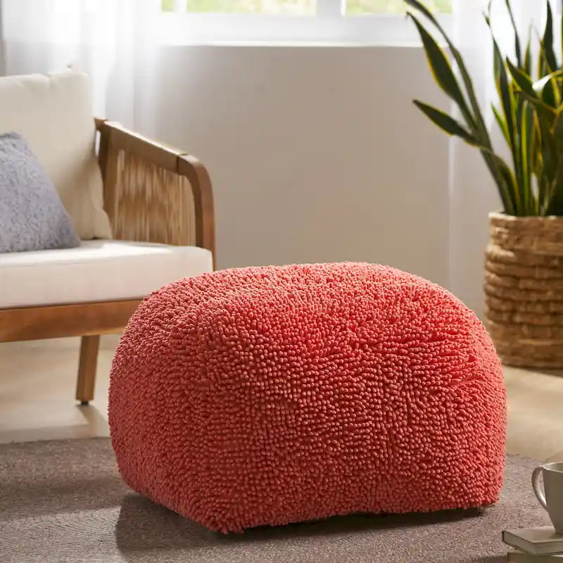Pouf moderne en chenille microfibre avec housse amovible Jaune corail Lavande Anthracite