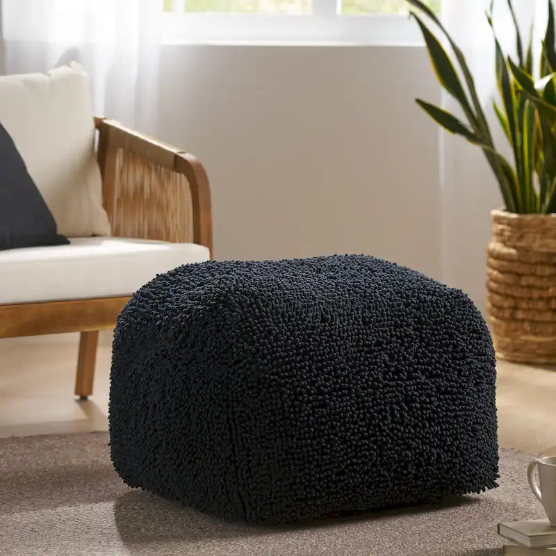 Pouf moderne en chenille microfibre avec housse amovible Jaune corail Lavande Anthracite