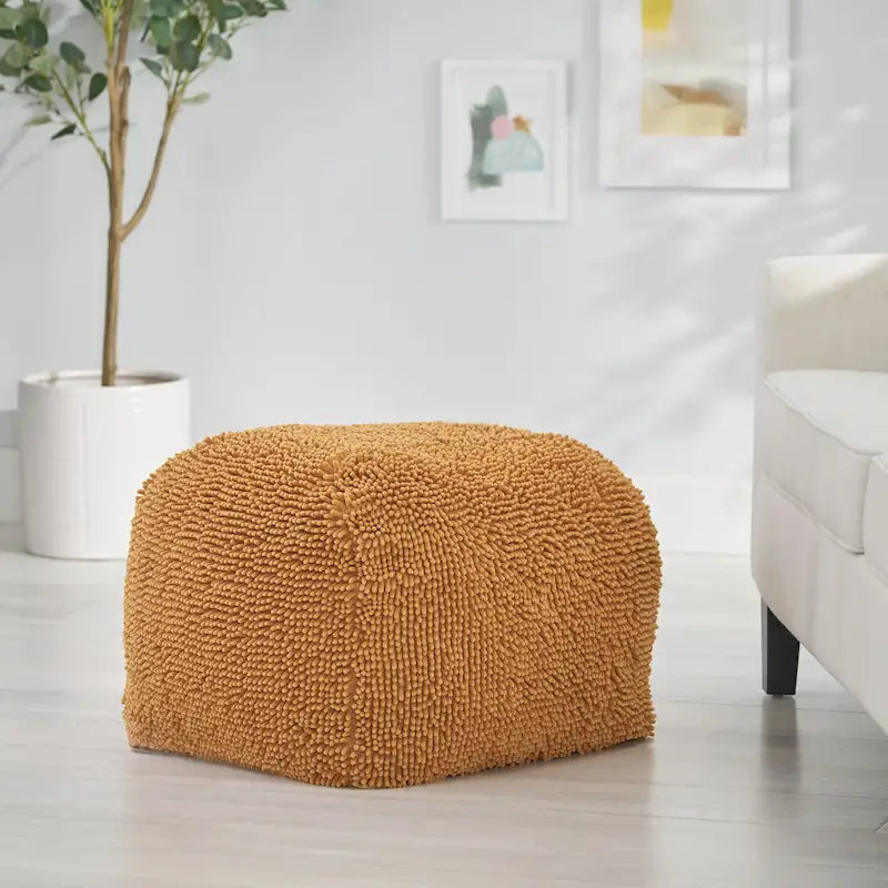 Pouf moderne en chenille microfibre avec housse amovible Jaune corail Lavande Anthracite