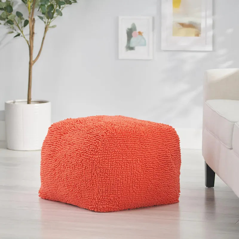 Pouf moderne en chenille microfibre avec housse amovible Jaune corail Lavande Anthracite