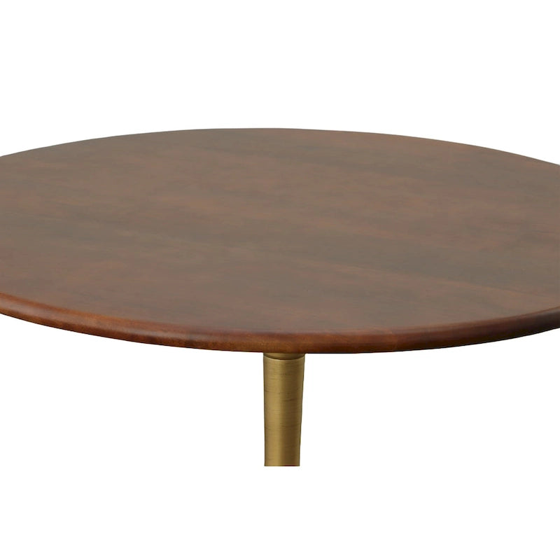 Table à manger ronde de 102 cm en manguier massif avec pied tulipe, or antique d'orme