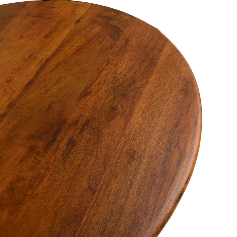 Table à manger ronde de 102 cm en manguier massif avec pied tulipe, or antique d'orme
