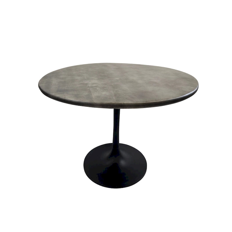 Table à manger ronde de 102 cm en manguier massif avec pied tulipe, or antique d'orme