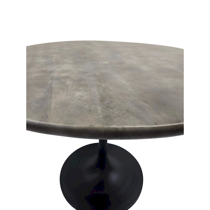 Table à manger ronde de 102 cm en manguier massif avec pied tulipe, or antique d'orme