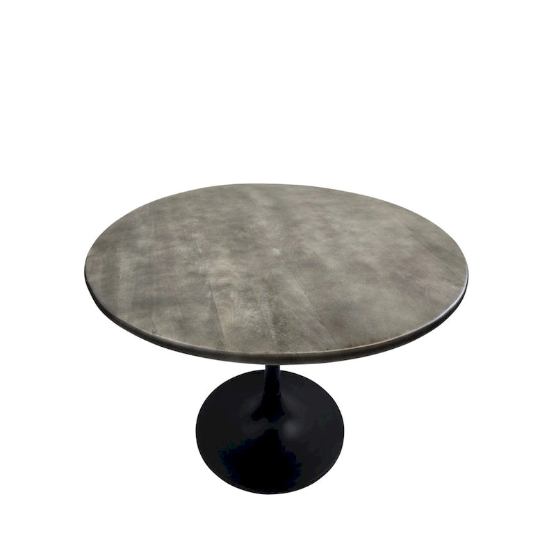 Table à manger ronde de 102 cm en manguier massif avec pied tulipe, or antique d'orme