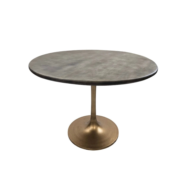 Table à manger ronde de 102 cm en manguier massif avec pied tulipe, or antique d'orme