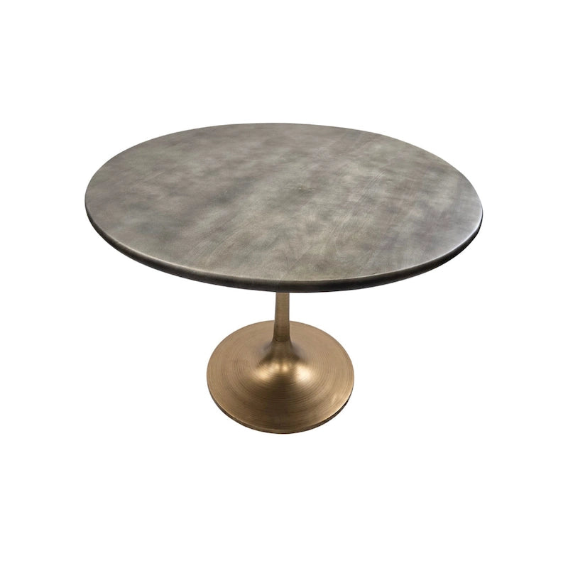 Table à manger ronde de 102 cm en manguier massif avec pied tulipe, or antique d'orme
