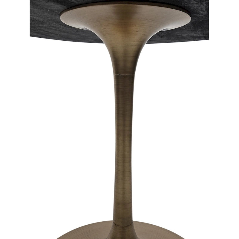 Table à manger ronde de 102 cm en manguier massif avec pied tulipe, or antique d'orme
