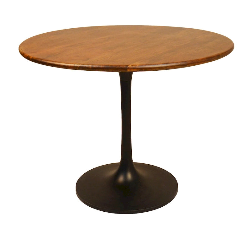 Table à manger ronde de 102 cm en manguier massif avec pied tulipe, or antique d'orme