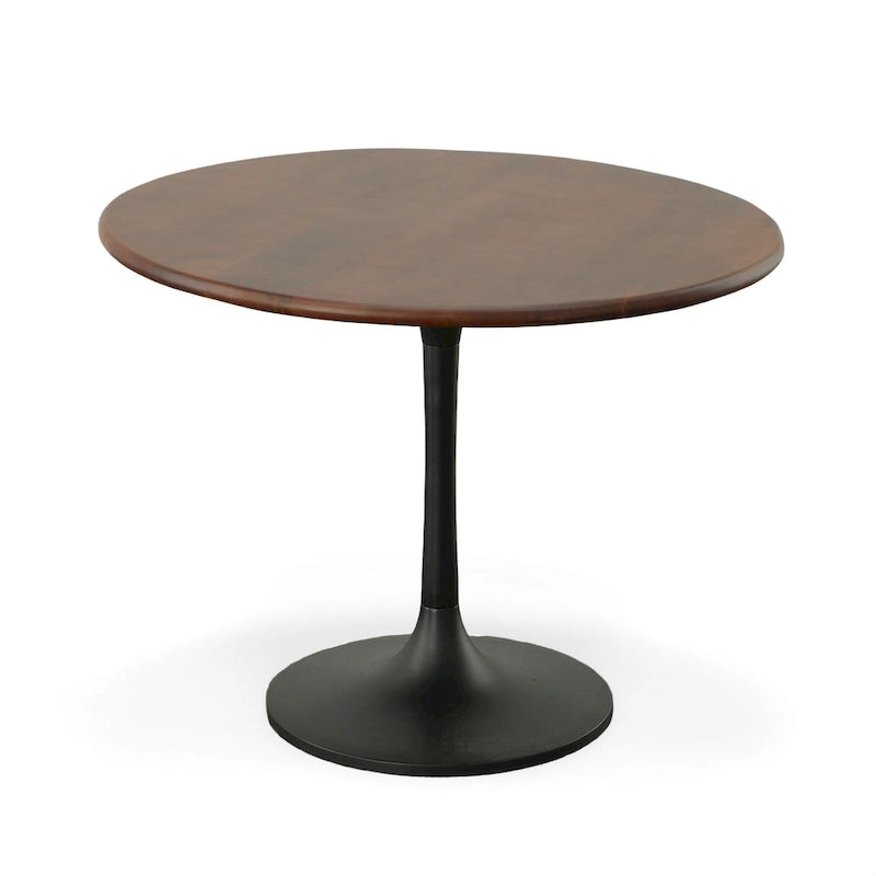 Table à manger ronde de 102 cm en manguier massif avec pied tulipe, or antique d'orme