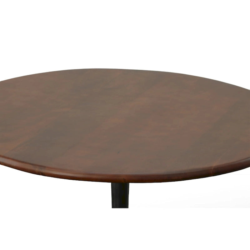 Table à manger ronde de 102 cm en manguier massif avec pied tulipe, or antique d'orme