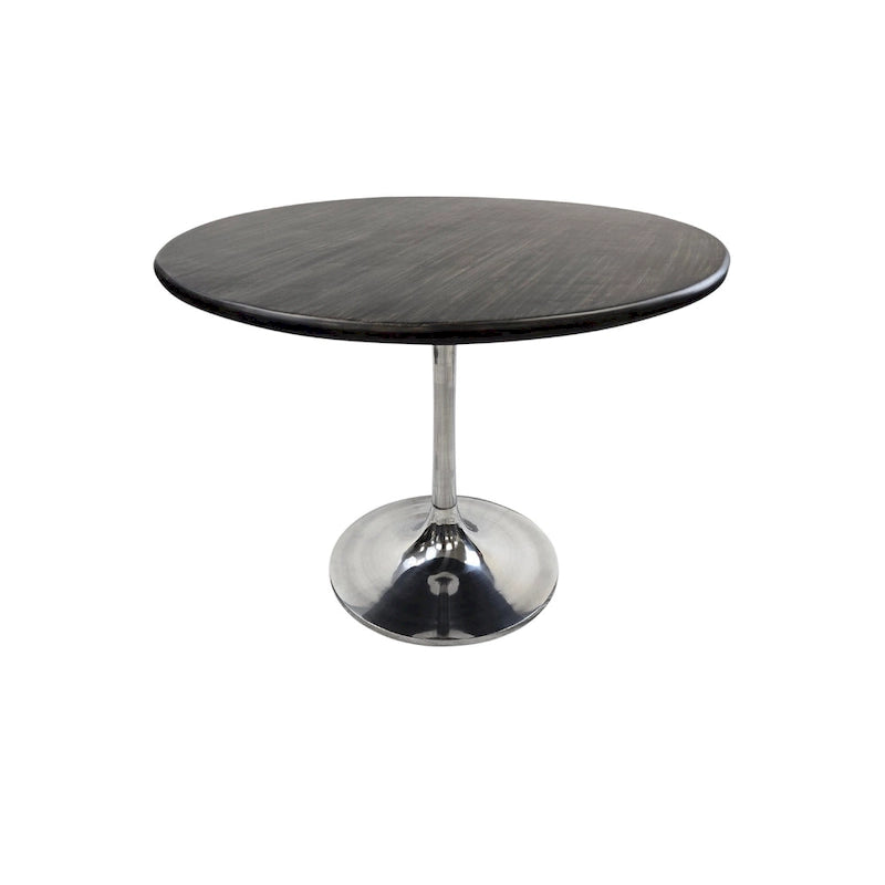Table à manger ronde de 102 cm en manguier massif avec pied tulipe, or antique d'orme