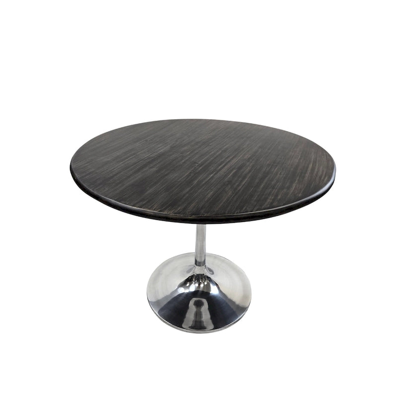 Table à manger ronde de 102 cm en manguier massif avec pied tulipe, or antique d'orme