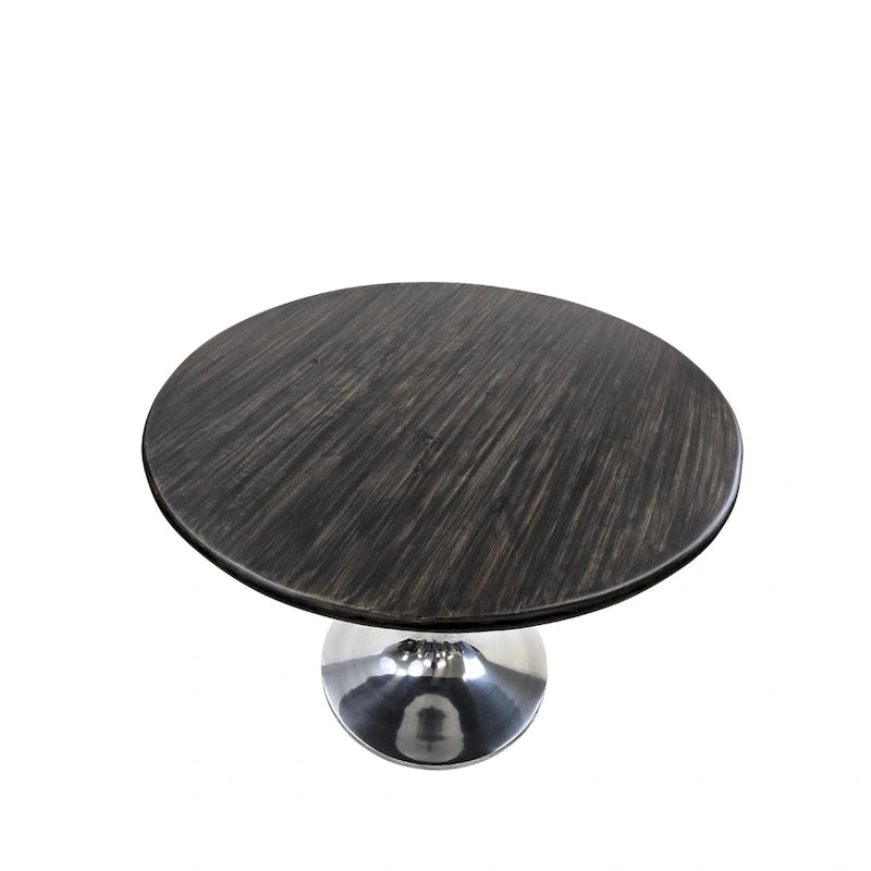 Table à manger ronde de 102 cm en manguier massif avec pied tulipe, or antique d'orme
