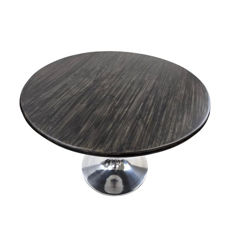 Table à manger ronde de 102 cm en manguier massif avec pied tulipe, or antique d'orme