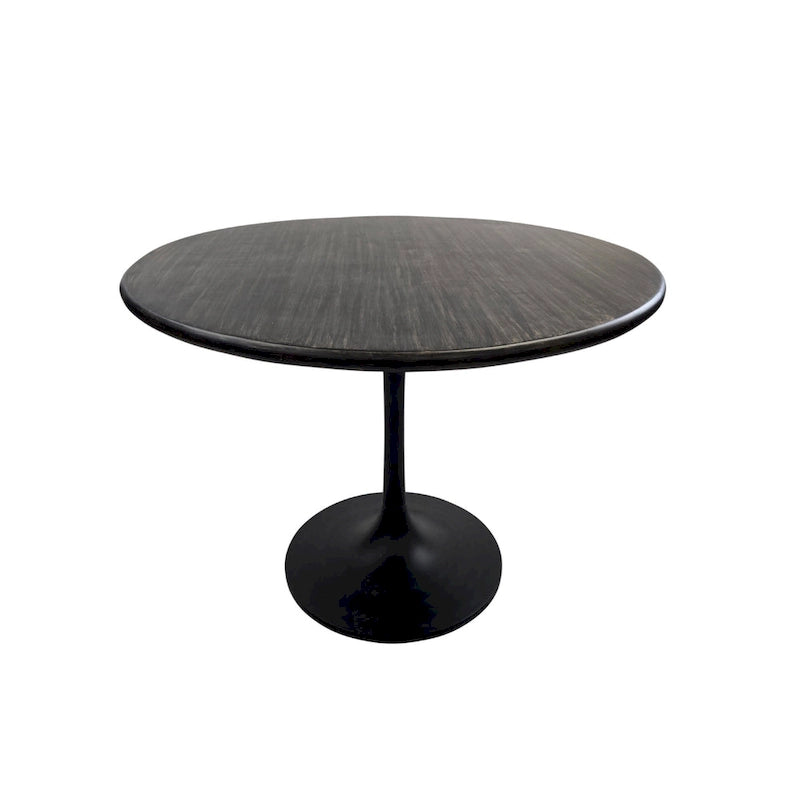 Table à manger ronde de 102 cm en manguier massif avec pied tulipe, or antique d'orme