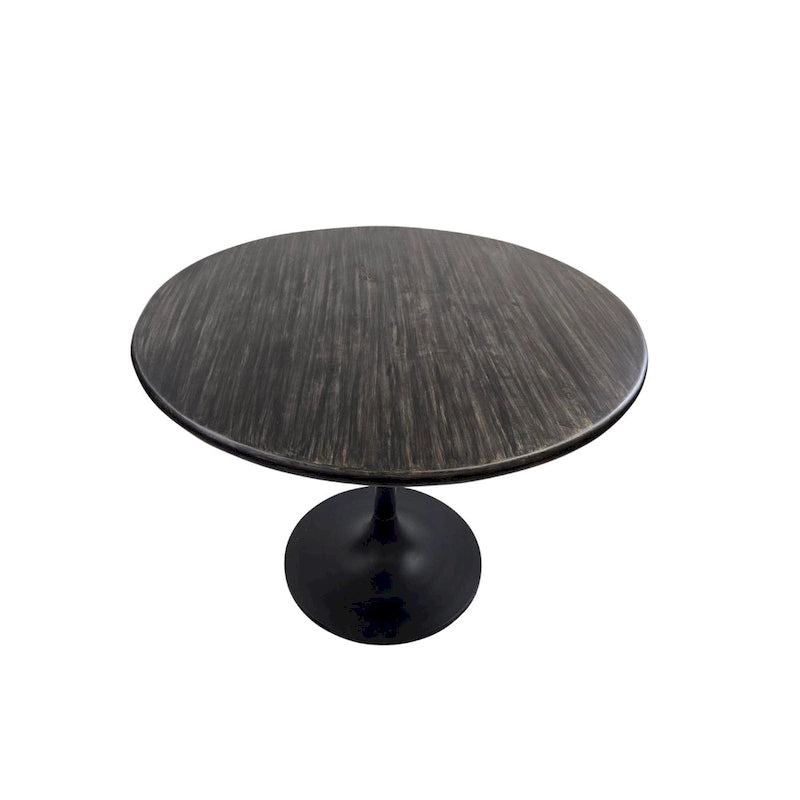 Table à manger ronde de 102 cm en manguier massif avec pied tulipe, or antique d'orme
