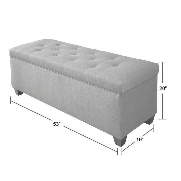 Banc de rangement en lin capitonné avec couvercle à vérin hydraulique, pieds en bois expresso