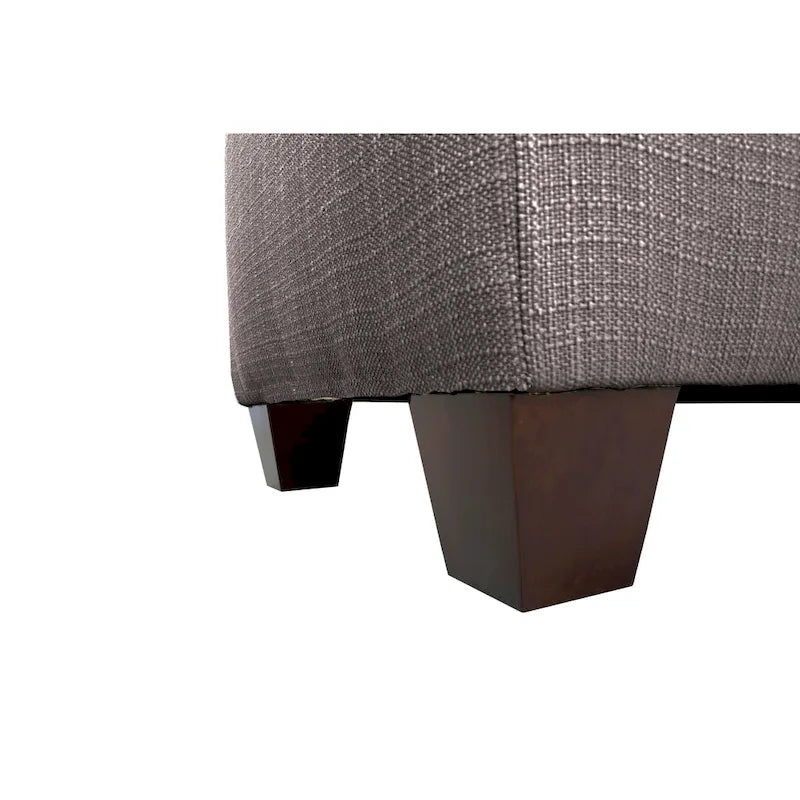 Banc de rangement en lin capitonné avec couvercle à vérin hydraulique, pieds en bois expresso