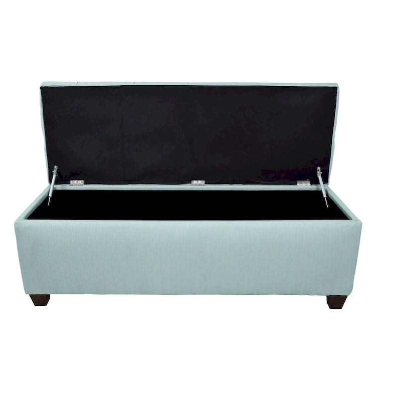 Banc de rangement en lin capitonné avec couvercle à vérin hydraulique, pieds en bois expresso