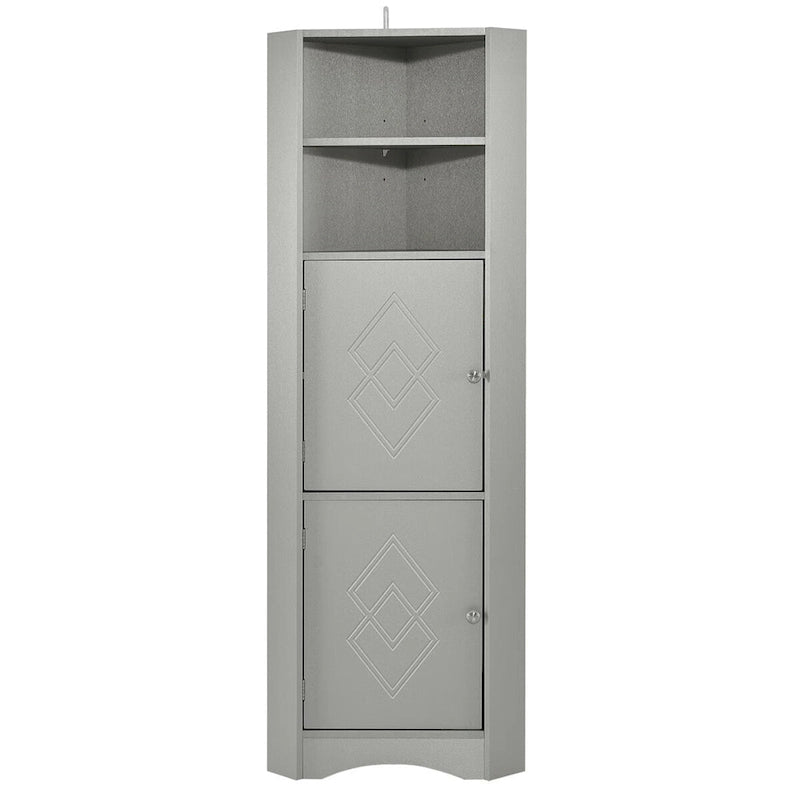 Meuble d'angle haut de salle de bain avec étagères ouvertes et portes doubles, Blanc/Gris/Noir