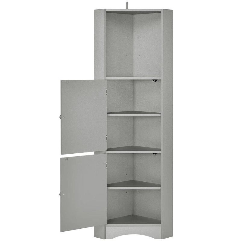 Meuble d'angle haut de salle de bain avec étagères ouvertes et portes doubles, Blanc/Gris/Noir