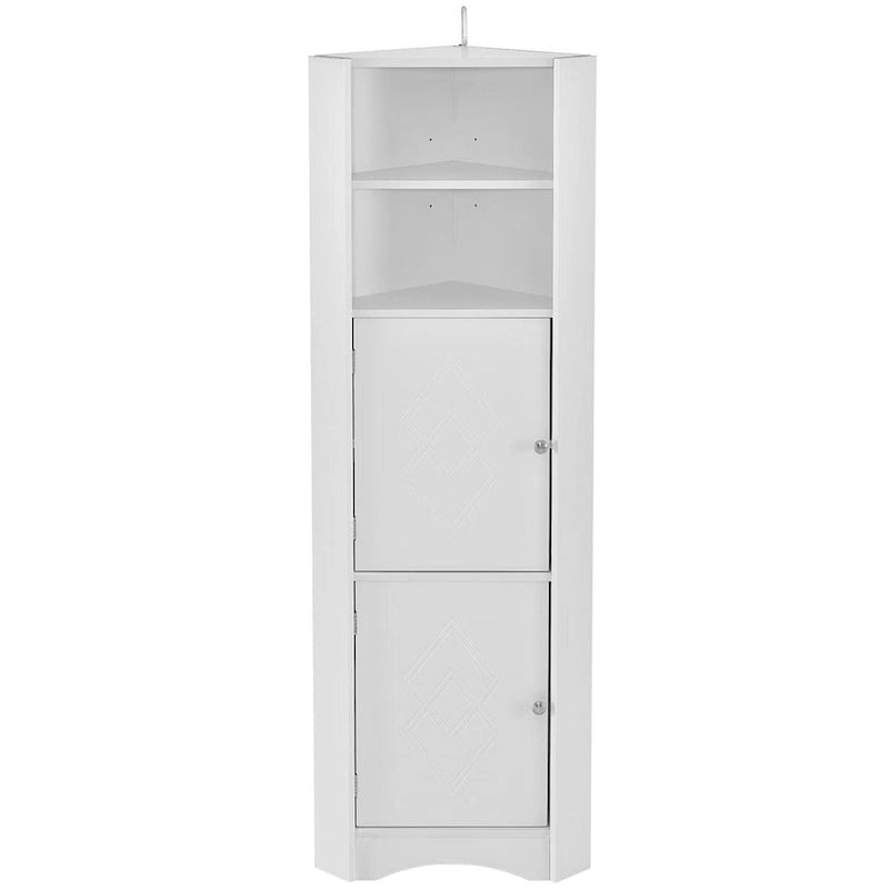Meuble d'angle haut de salle de bain avec étagères ouvertes et portes doubles, Blanc/Gris/Noir