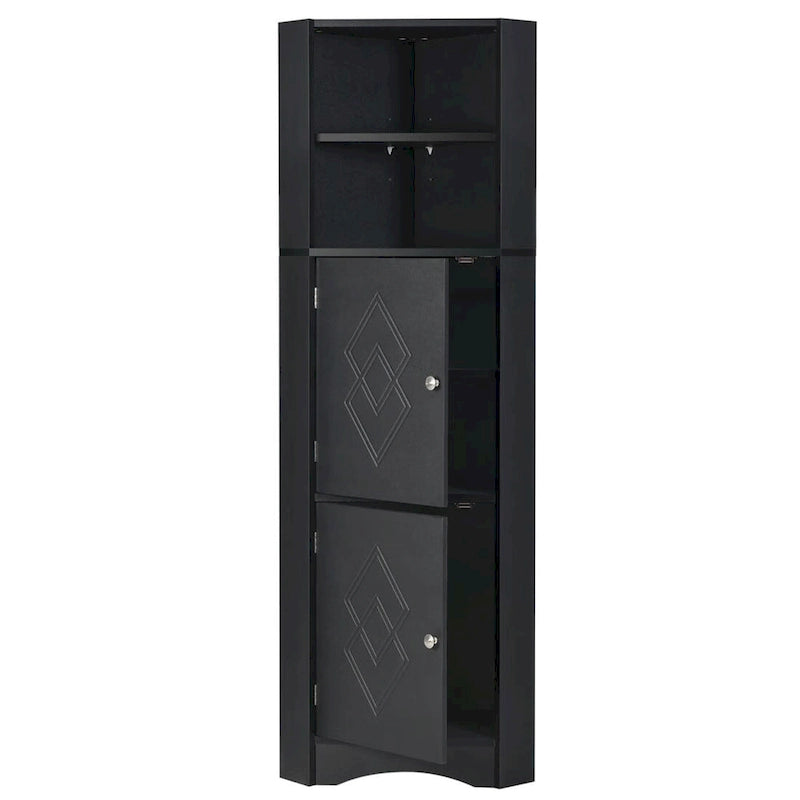 Meuble d'angle haut de salle de bain avec étagères ouvertes et portes doubles, Blanc/Gris/Noir
