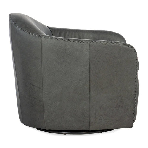 29" Wide Blue Steel Leather Swivel Club Chair with Stitched Trim and Loose Seat Cushion