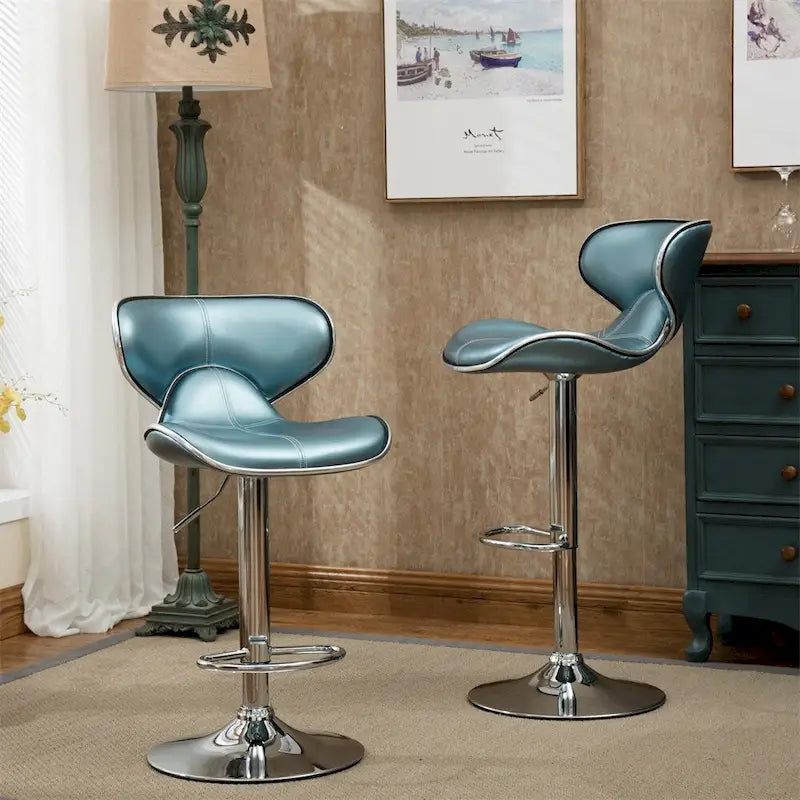 Tabouret de bar pivotant et réglable en similicuir avec rembourrage en mousse et base chromée