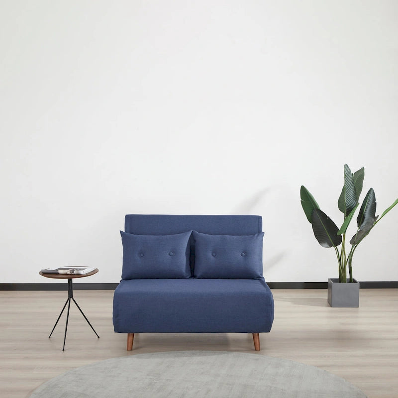 Fauteuil-lit convertible avec pieds en bois, capitonné, en faux lin, gris foncé